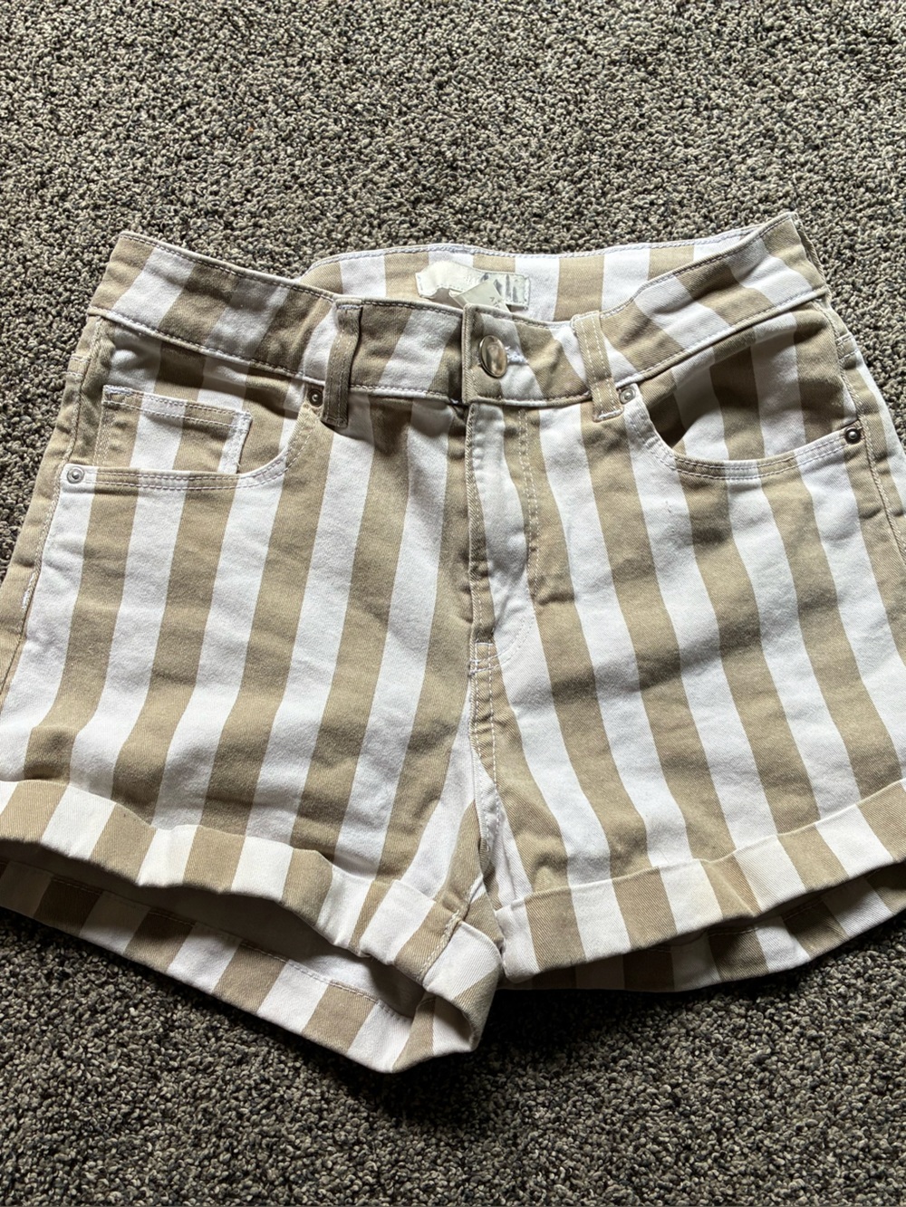 H&M Tan and White Striped Denim Shorts, Size US 2
